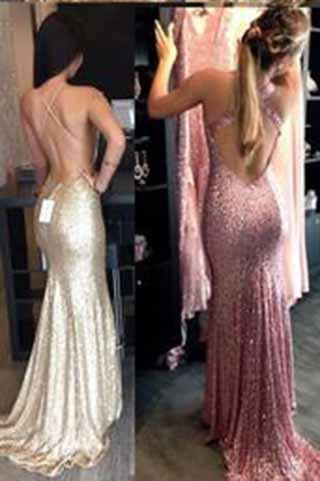 2024 Backless Sequin Mermaid Gold Long Custom Criss Cross Sleeveless Prom Dresses WK941