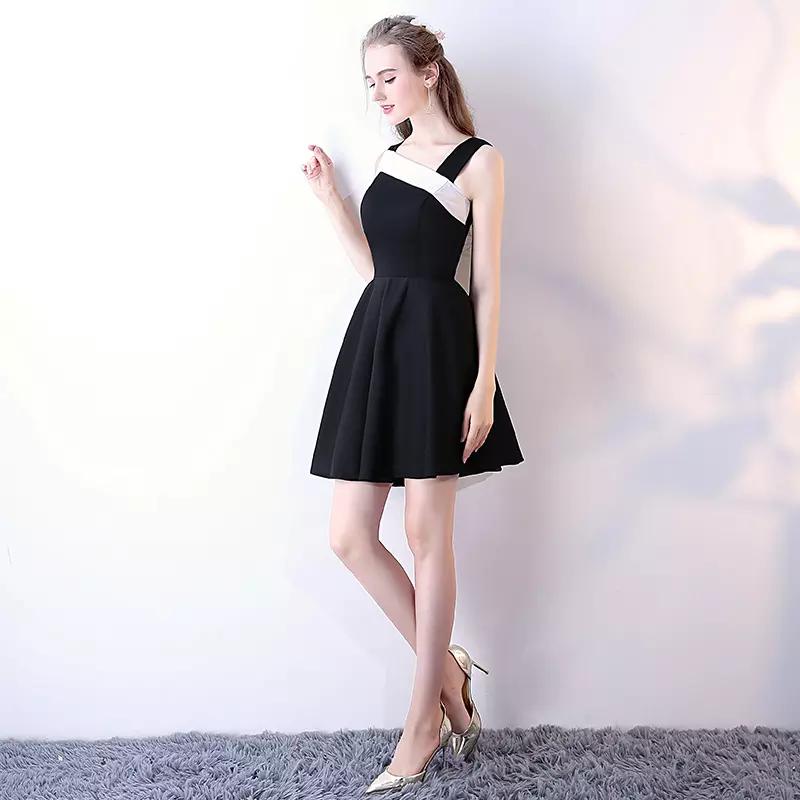 Simple Black Knee Length Satin A Line Homecoming Dresses