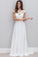 A Line Chiffon White Lace Appliques Cap Sleeve Open Back Scoop Long Wedding Dresses WK24