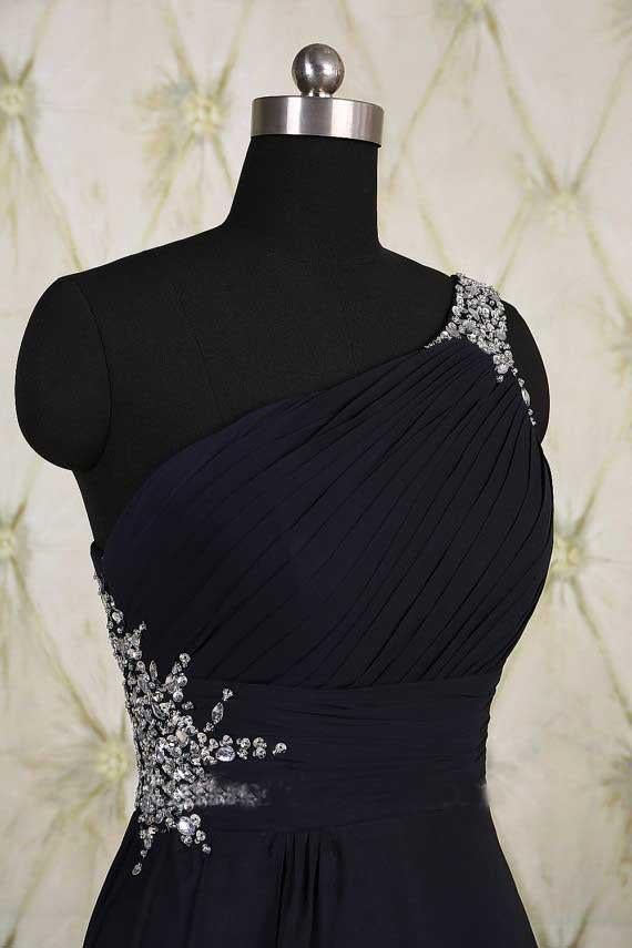 One Shoulder Ombre Black and Blue Ruffles Prom Dresses Simple Cheap Party Dresses WK692