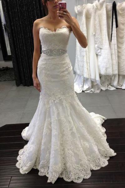 White lace sweetheart sequins mermaid floor length prom dress Wedding Dresses WK380