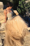 Champagne tulle sequins sweetheart strapless bridesmaid dress WK549