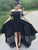 Vintage A-Line Off the Shoulder Black Lace High Low Short Sleeve Prom Homecoming Dresses WK80