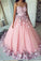 Ball Gown Pink Tulle Lace Applique Long Sweetheart Strapless Prom Dresses Evening Dresses WK255