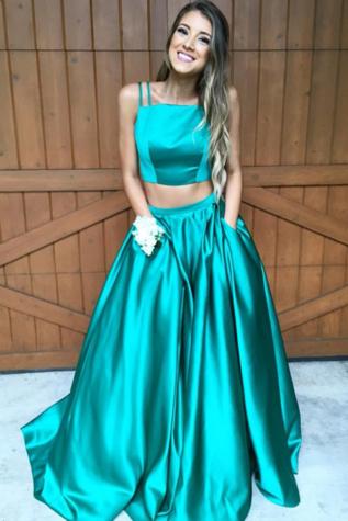 Gorgeous A-line Two Piece Hunter Green Long Prom Dress Formal Dresses WK155