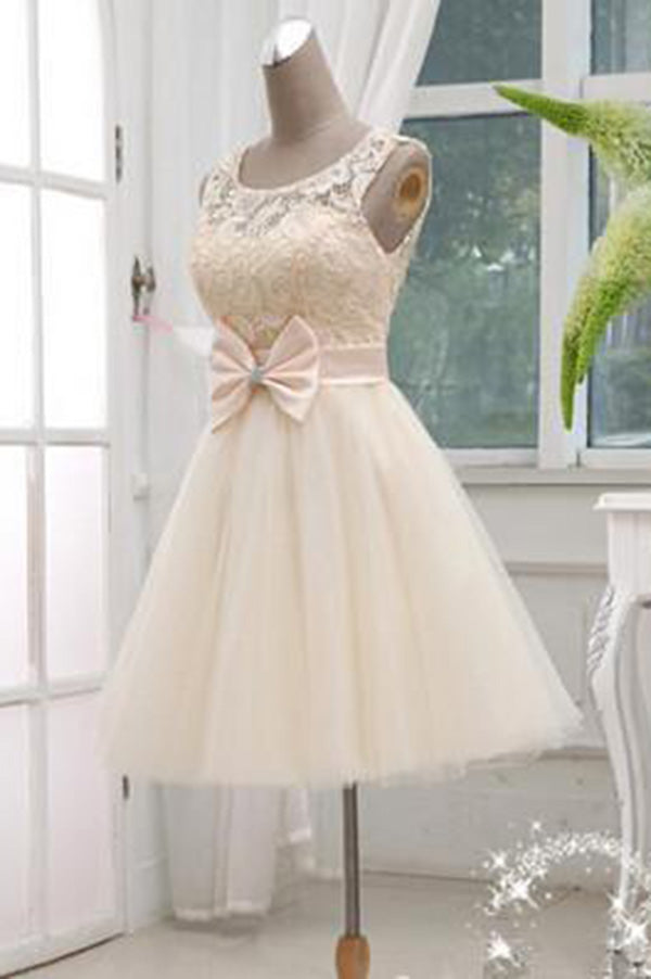 Chic Round Neck A-line Knee Length Bowknot Homecoming Dresses