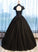 Black Tulle Cap Sleeve Long High Neck Beads Ball Gown Open Back Prom Dresses WK103