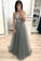 Simple A Line V Neck Prom Dress with Beading and Sequins Long Party Dress WK892