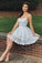 Spaghetti Strap Vintage Gold Lace Applique Criss Cross Short Homecoming Dresses WK765