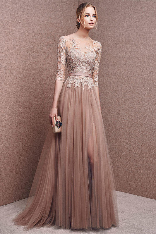 Elegant long lace long sleeve prom dress a line prom dress charming affordable prom dress WK123
