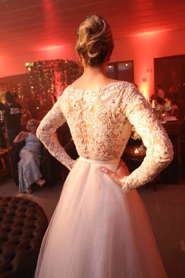 Unique Bateau Lace and Tulle Wedding Dresses Long Sleeves Bridal Dresses WK656