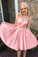 A-Line Round Neck Sleeveless Beading Pink Open Back Short Homecoming Dresses WK912