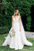 A Line Round Neck Floor Length V Neck Cheap Wedding Dress with Lace Appliques WK202