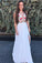 A Line V Neck White Embroidery Side Slit Chiffon Long Formal Dress Prom Dresses WK215