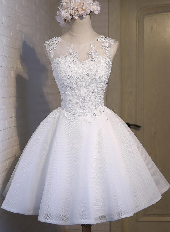 White Simple Graduation Dress Scoop Tulle Straps Homecoming Dresses with Lace up H1063