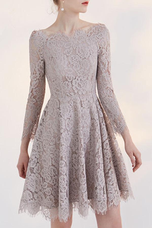 New Arrival Fashion Long Sleeves Temperament Homecoming Dress With Lace Appliques WK172