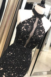Black Lace Mermaid Long Tulle Halter Backless Beads Prom Dresses Cheap Evening Dresses WK224
