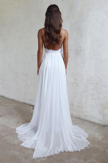 Backless Beach White Cheap Spaghtti Straps Bridal Wedding Dress WK67