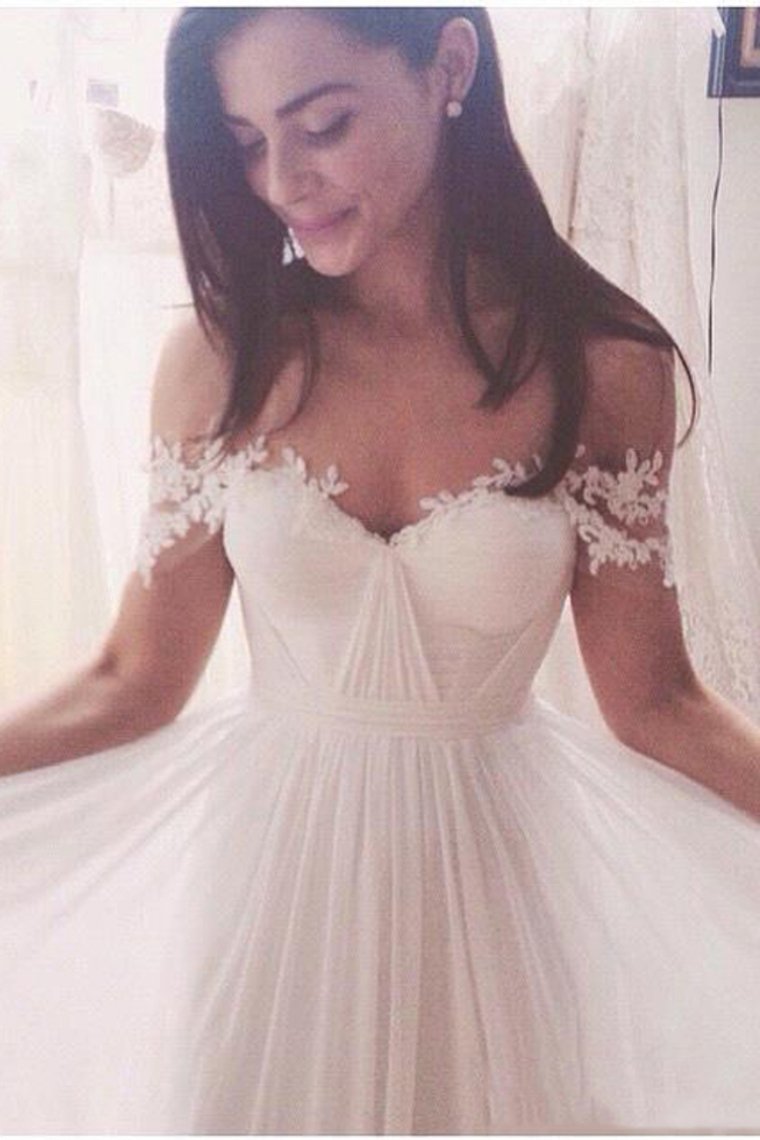 Chiffon Off The Shoulder With Applique And Ruffles A Line Wedding Dresses