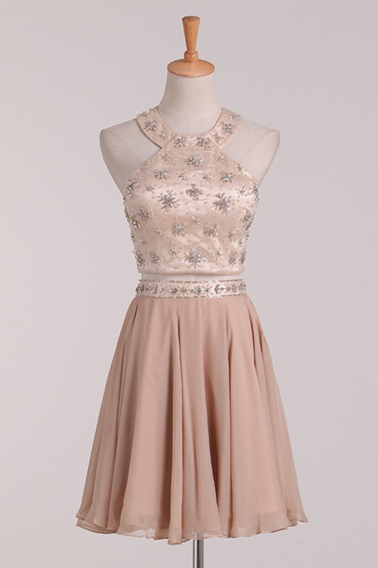 Two-Piece Scoop Homecoming Dresses A Line Chiffon With Beading