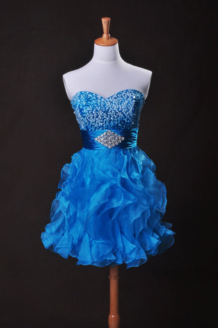 Collection Blue A Line Sweetheart Short/Mini Organza Cz