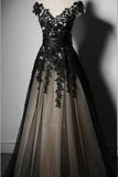 Charming Appliques Lace-up Sweetheart Short Sleeve Black Tulle Evening Dresses WK765