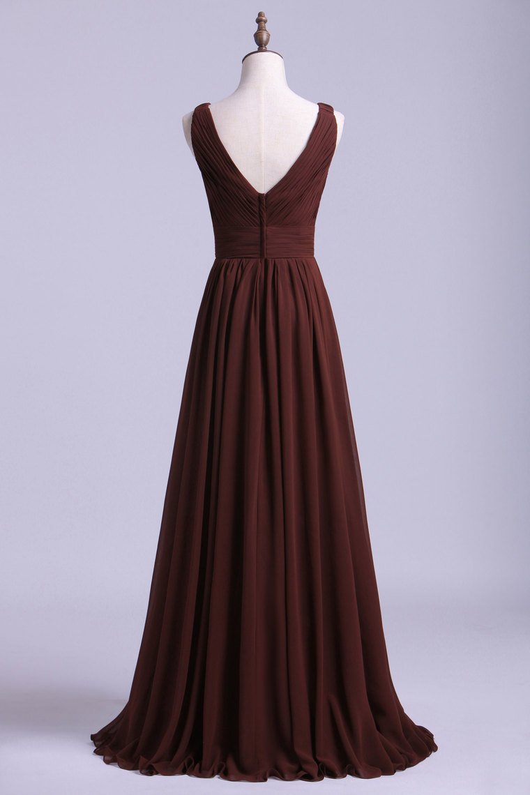 V-Neck Bridesmaid Dresses A-Line Chiffon With Ruffles