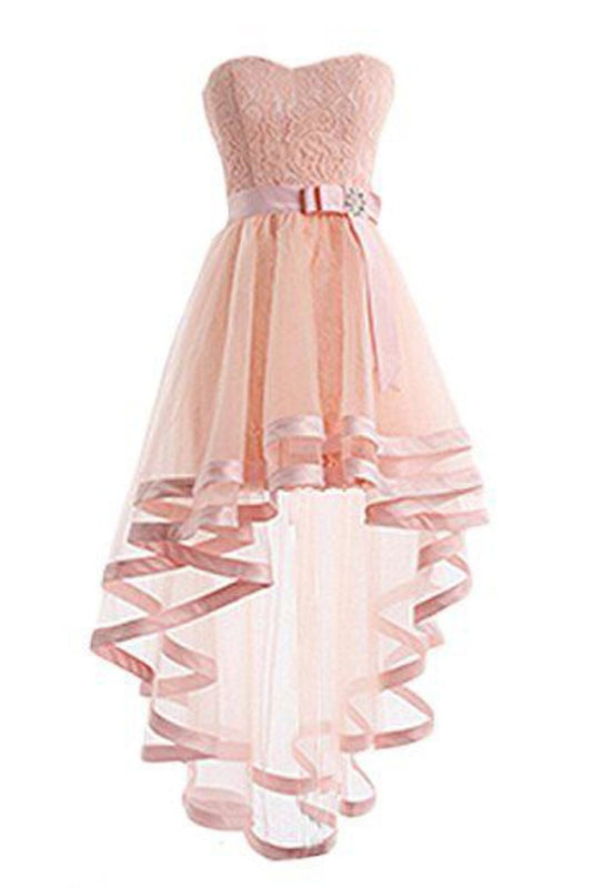 Asymmetrical Sweetheart Cocktail Dresses A Line Tulle & Lace With Sash