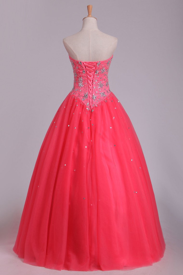 Quinceanera Dresses Ball Gown Sweetheart Floor Length Beaded Bodice Tulle