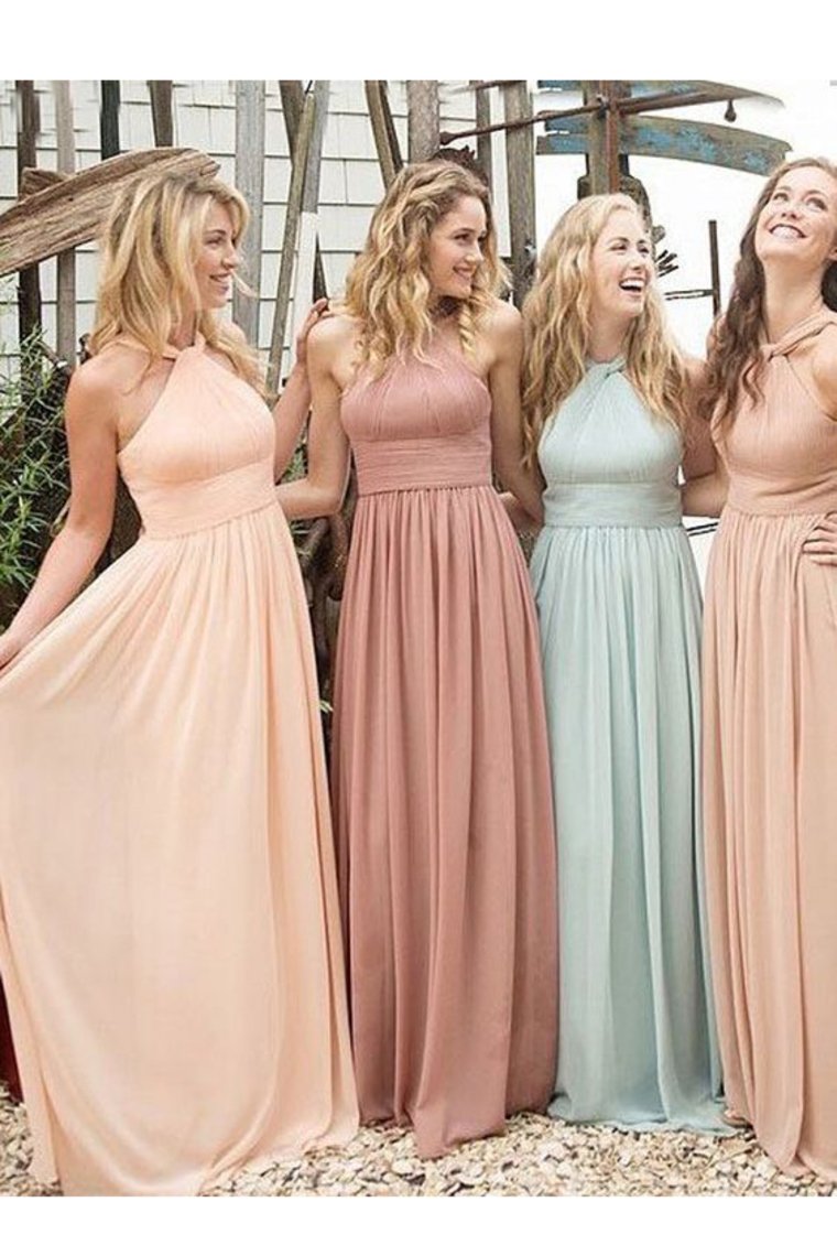 Sweep Train Straps A Line Chiffon With Ruffles Bridesmaid Dresses