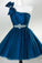 A Line One Shoulder Tulle Homecoming Dress Blue Tulle Short Prom Dress with Beading WK856
