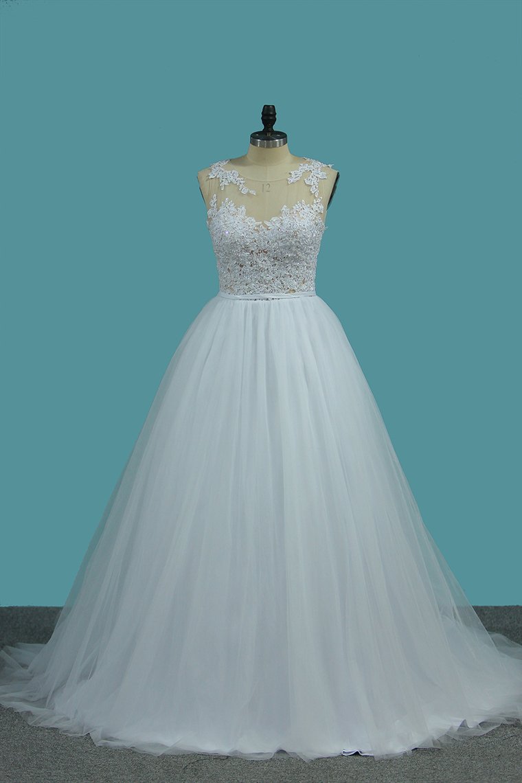 New Arrival Scoop A Line Tulle With Applique Wedding Dresses