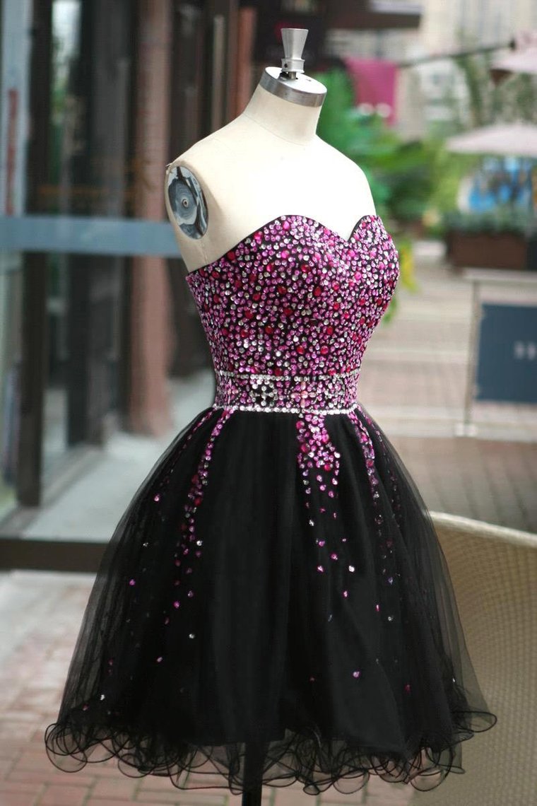 Sweetheart Homecoming Dresses A Line Tulle With Beading Short/Mini