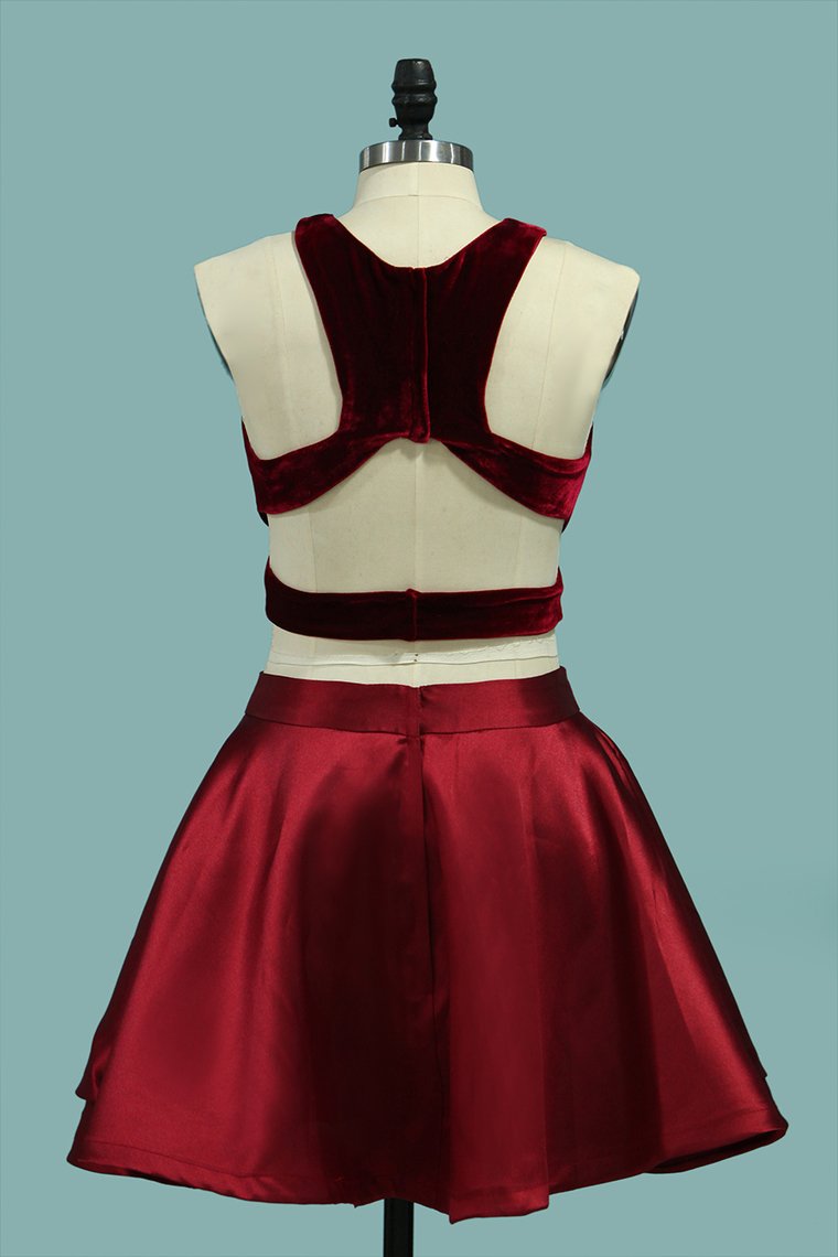 Two-Piece Cocktail Dresses Scoop Open Back A Line Satin & Velvet