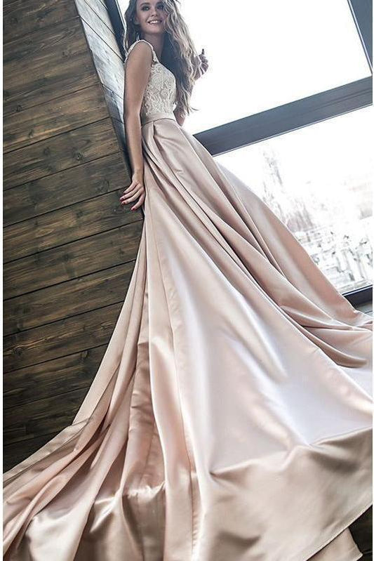 Chic Satin Prom Dresses Off the Shoulder Cheap Lace Sweetheart Wedding SWK11574