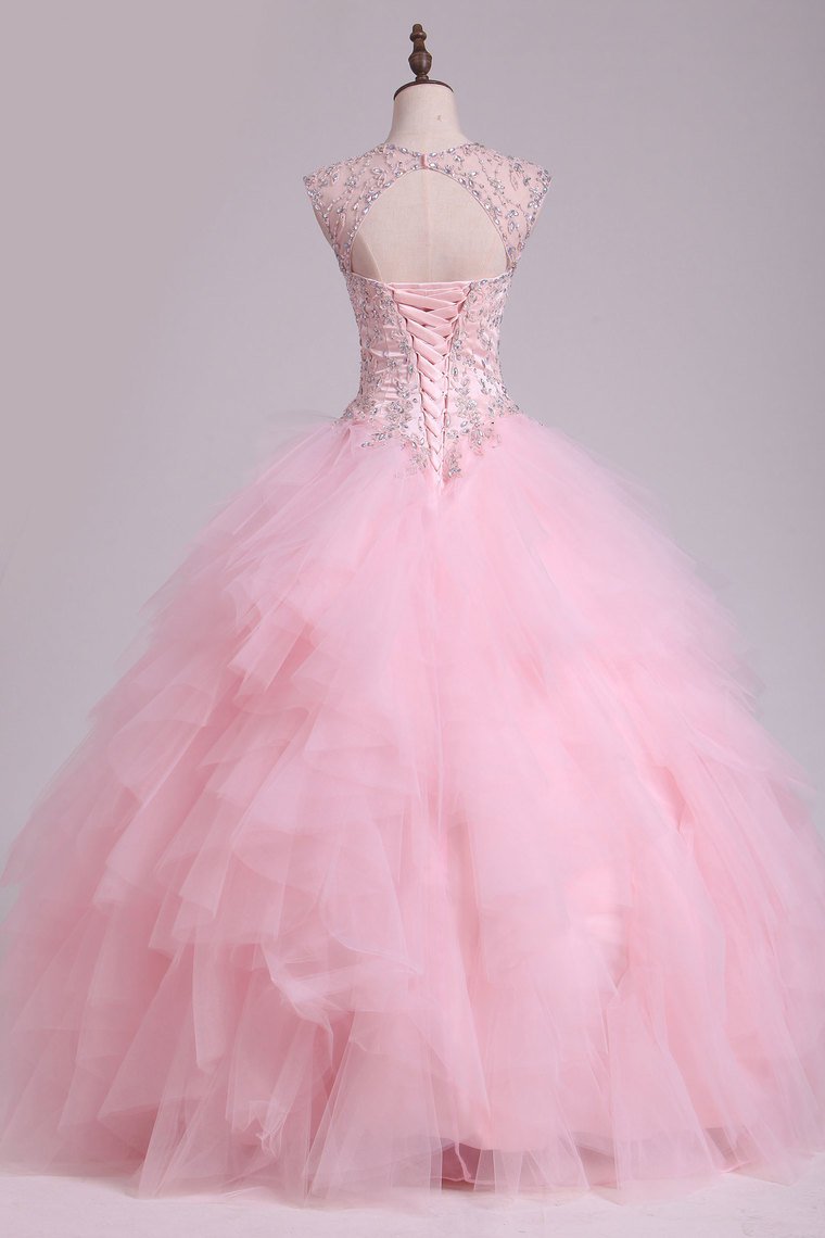 Sweetheart Beaded Bodice Ball Gown Quinceanera Dresses Floor Length Tulle