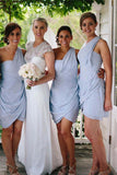 Elegant One Shoulder Short Sky Blue Cute Bridesmaid Dresses