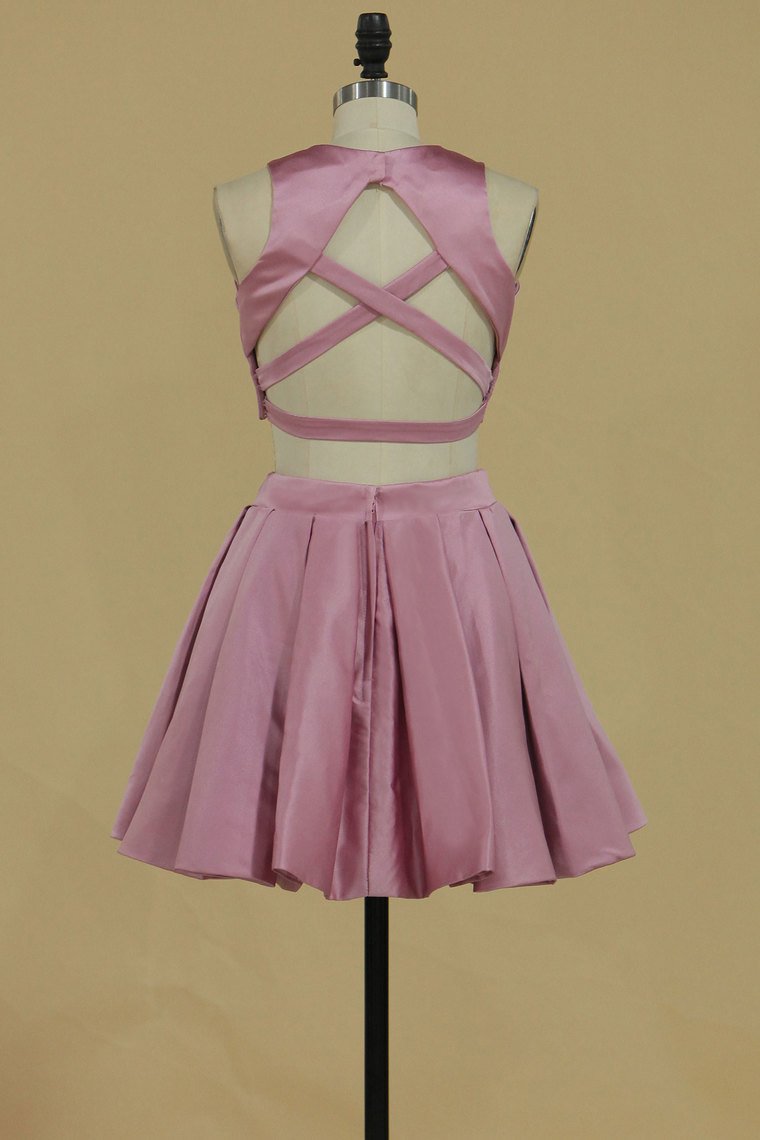 Two-Piece Homecoming Dresses Cross Back Satin