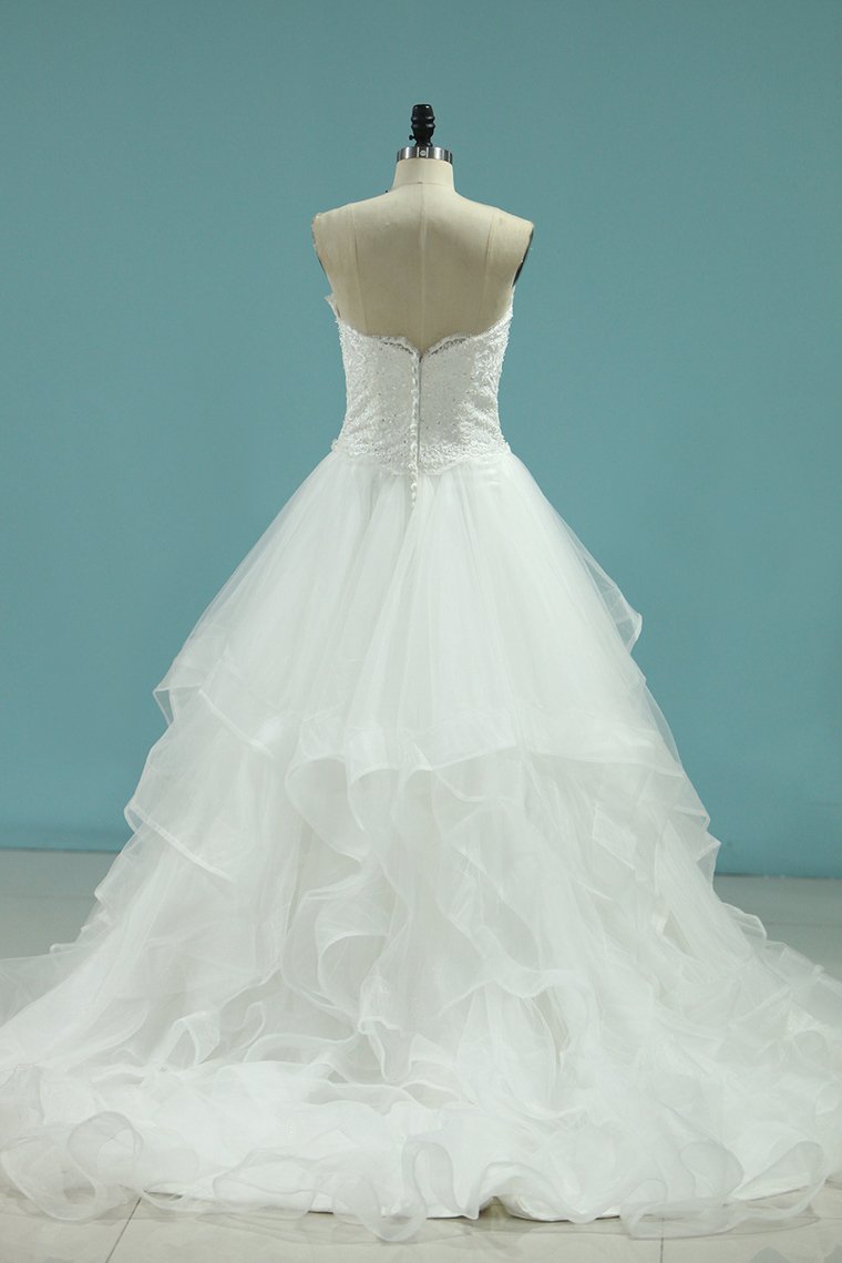 A Line Sweetheart Wedding Dresses With Applique And Beads Tulle