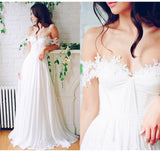 A Line Chiffon Sweetheart Lace Off the Shoulder Beach Wedding Dresses with Pleats WK276