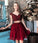 A Line Two Pieces V Neck Beads Burgundy Lace Short Prom Dresses Homecoming Dresses WK703