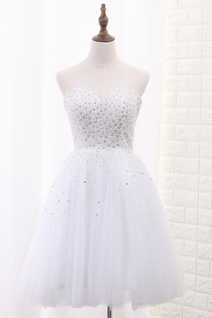 A Line Sweetheart Tulle Beaded Bodice Homecoming Dresses Short/Mini