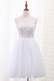 A Line Sweetheart Tulle Beaded Bodice Homecoming Dresses Short/Mini