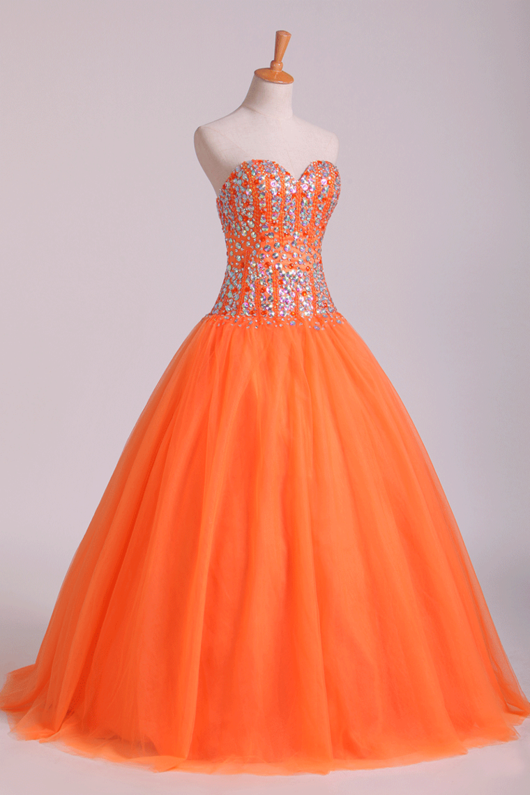 Quinceanera Dresses Ball Gown Sweetheart Beaded Bodice Floor Length Tulle