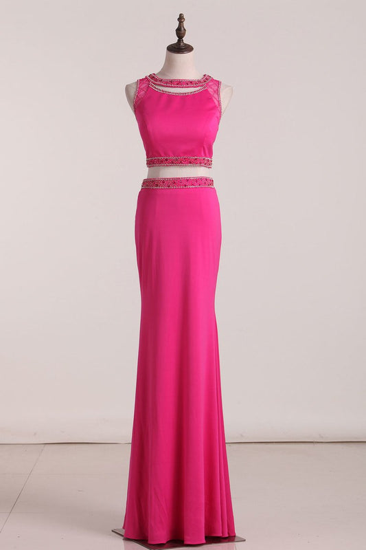 Two-Piece Scoop Spandex With Beads Mermaid Prom Dresses