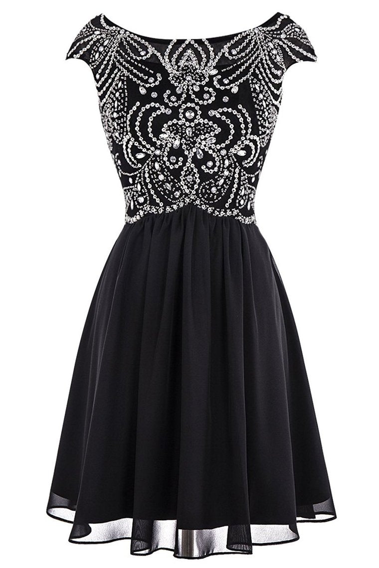 Chiffon Homecoming Dresses Scoop Beaded Bodice Short/Mini A Line