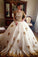 Ivory And Gold Lace Beading Tulle Long Sleeves Ball Gowns Wedding Dresses