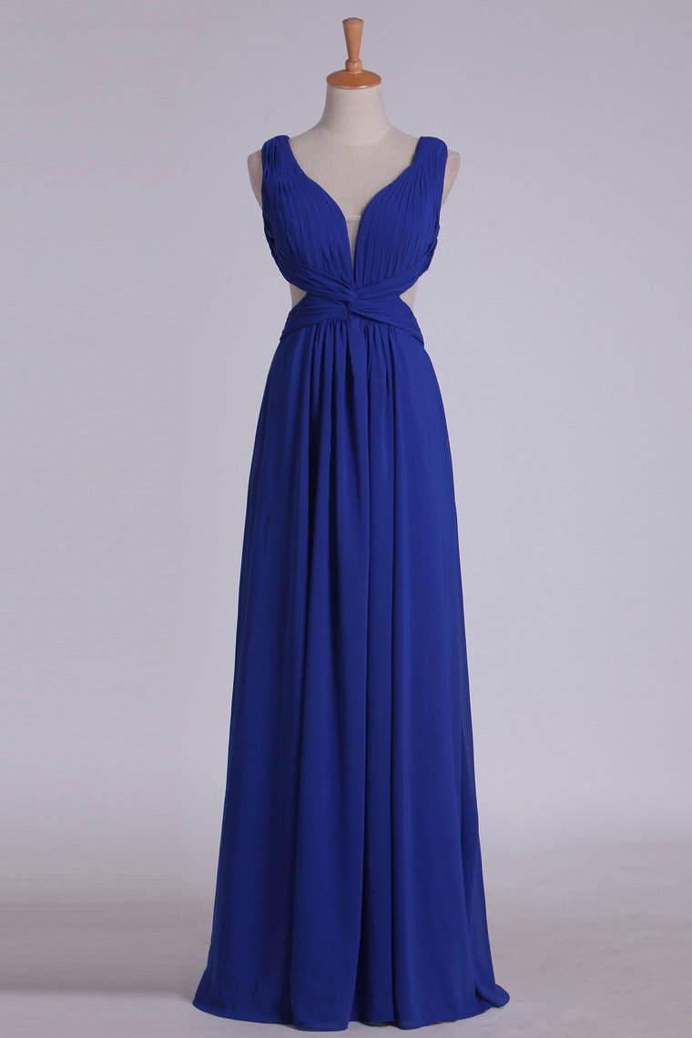 Straps Prom Dresses A Line With Ruffles Chiffon Open Back