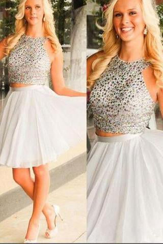 Fashion Halter A-line Two Piece Short Homecoming Dress WK437