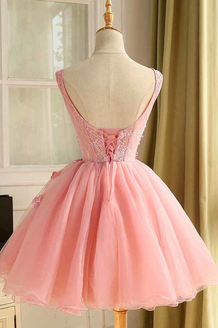 2024 A Line Scoop Homecoming Dresses Tulle With Applique And Beads